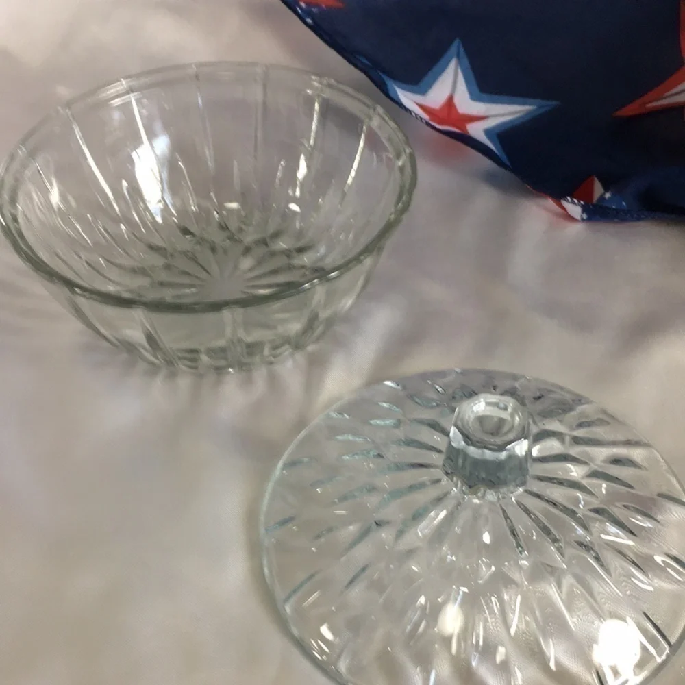 Vintage Clear Cut Glass Covered Candy Dish | Starburst Ribbed Lidded Bowl